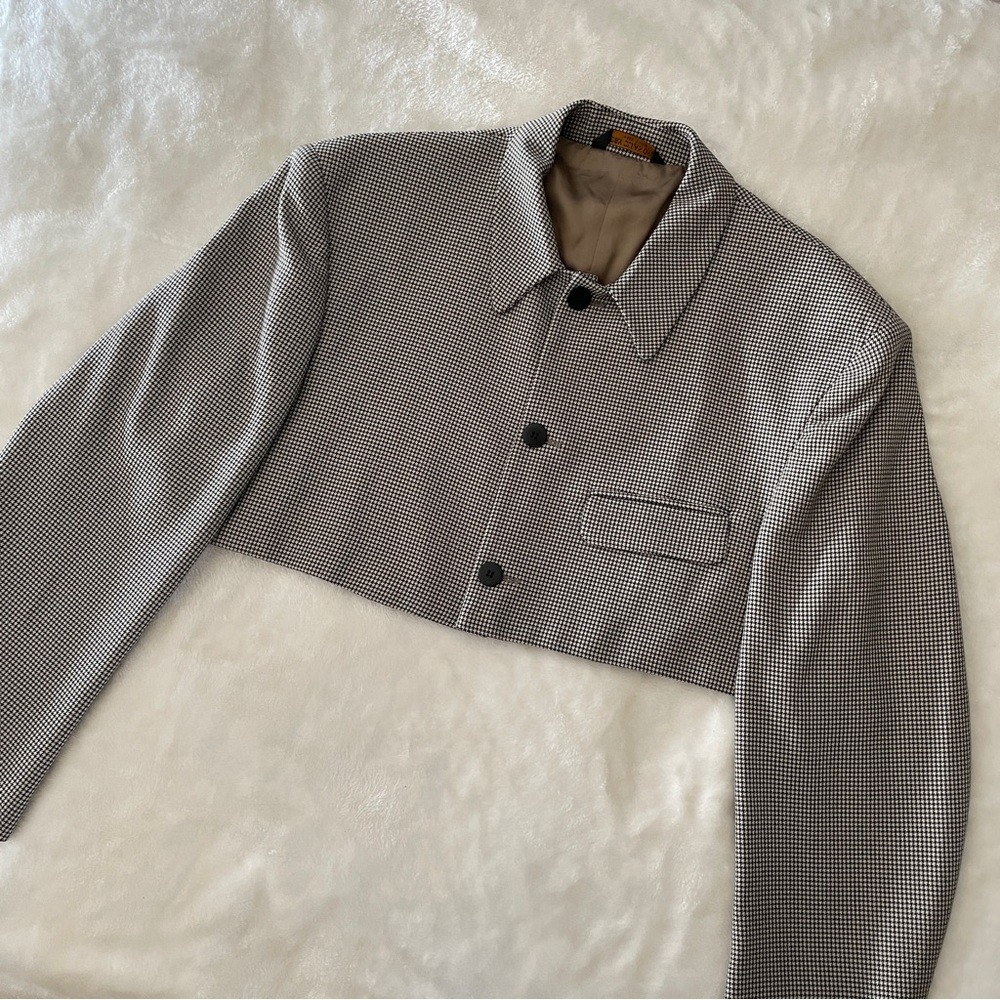 Lilylilyl Redesign Vintage Houndstooth Minimalist Cropped Oversized Blazer